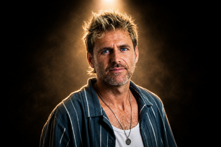 Country artist Canaan Smith photographed against a dark background during his appearance on Fervent Four.